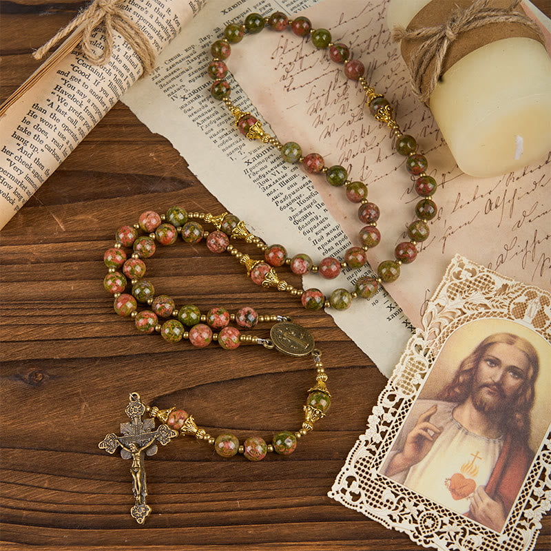 Christiandiscipleshop St. Benedict & Crucifix of 8mm Handmade Chrysocolla Stone Rosary - Exclusive Crafted for Holy Prayer