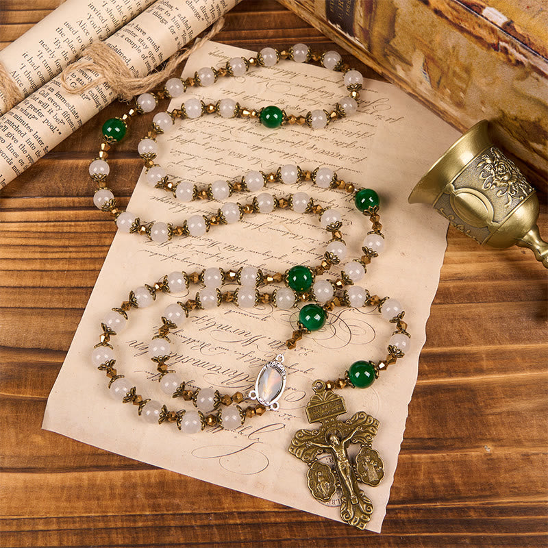 Rosenkranz im Vintage-Stil mit Motiv der Göttlichen Barmherzigkeit und der Vergebung aus 8 mm großen Steinperlen von christiandiscipleshop