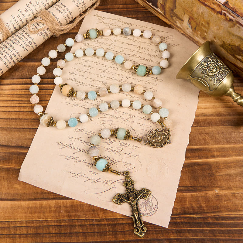 christiandiscipleshop Handmade 8mm Matte Amazonite Rosary - A Timeless Piece of Devotion