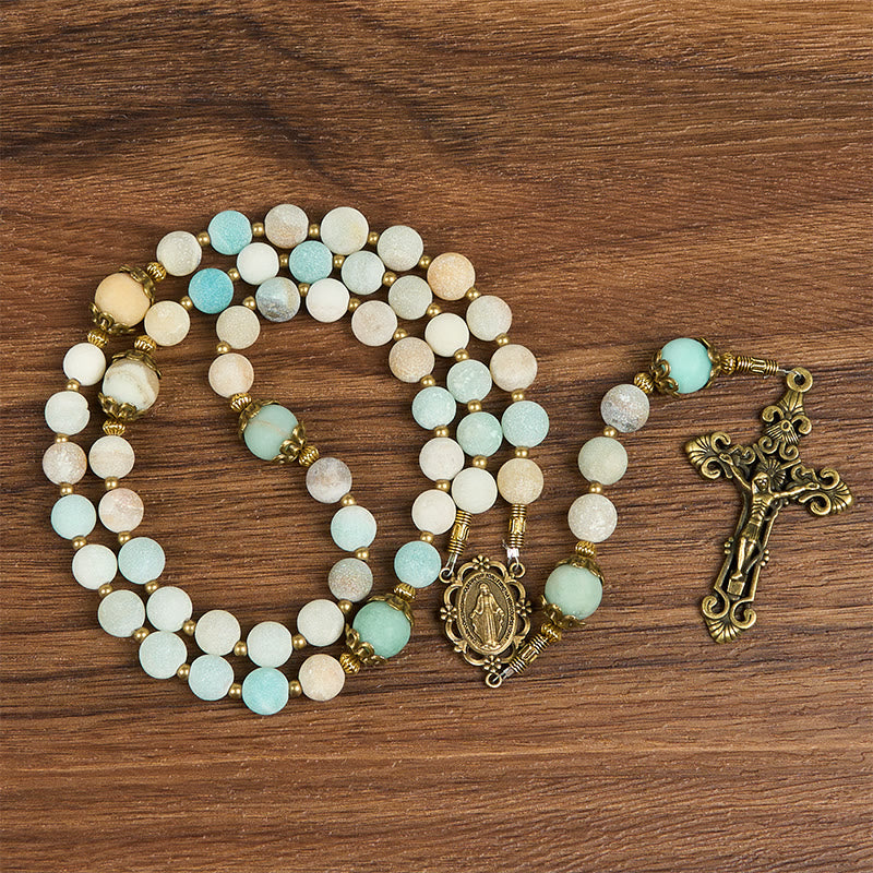 christiandiscipleshop Handmade 8mm Matte Amazonite Rosary - A Timeless Piece of Devotion