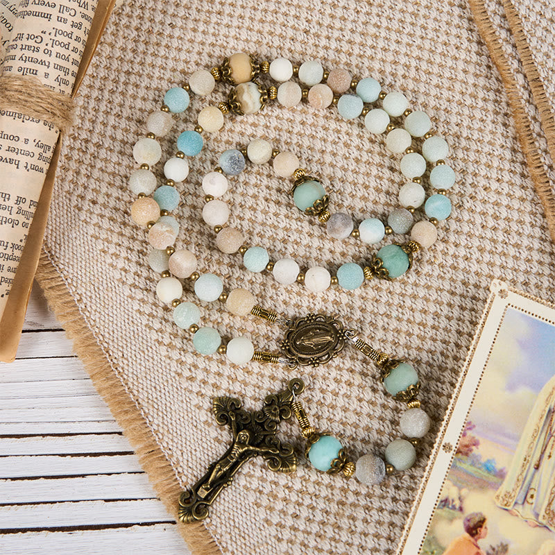christiandiscipleshop Handmade 8mm Matte Amazonite Rosary - A Timeless Piece of Devotion