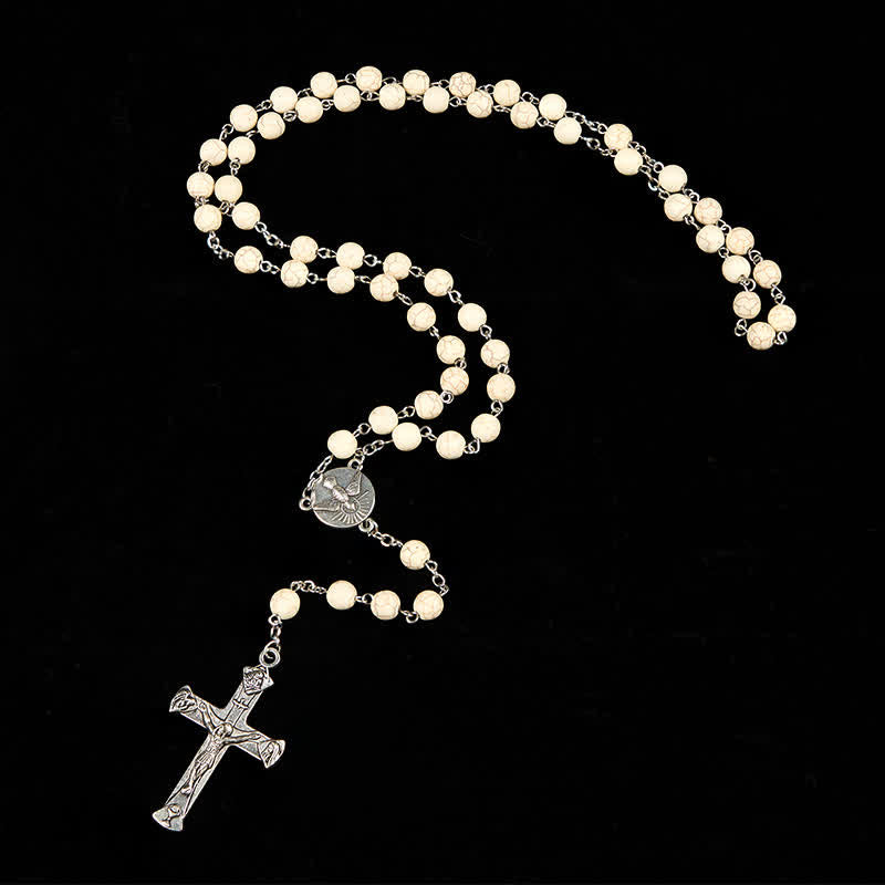 christiandiscipleshop Miraculous Medal & Crucifix of 8mm White Pine Prayer Beads Rosary