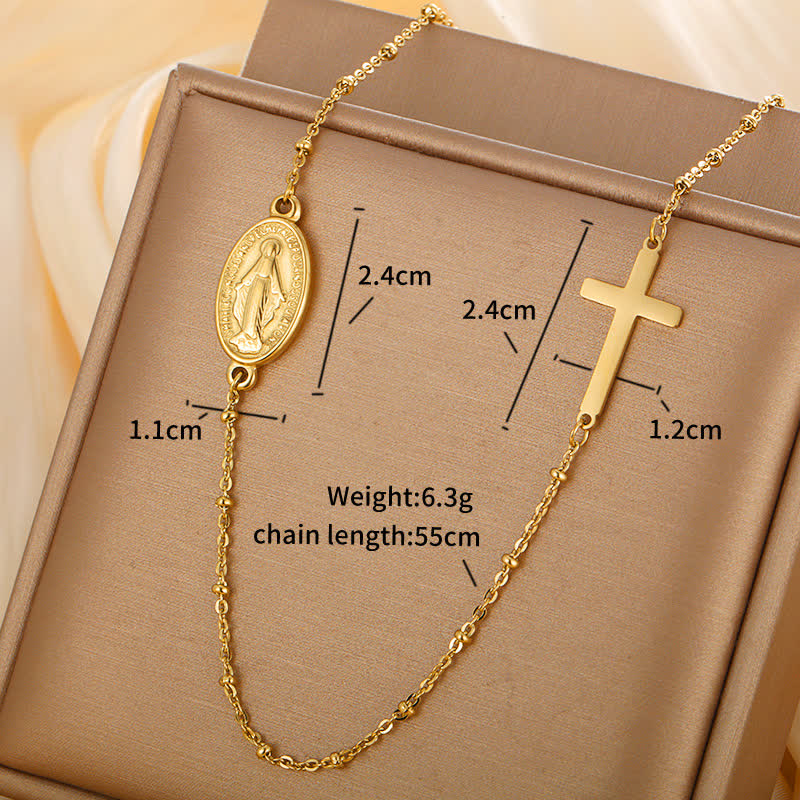 Christiandiscipleshop Elegant Gold-Tone Miraculous Medal&Simple Cross Pendant Necklace