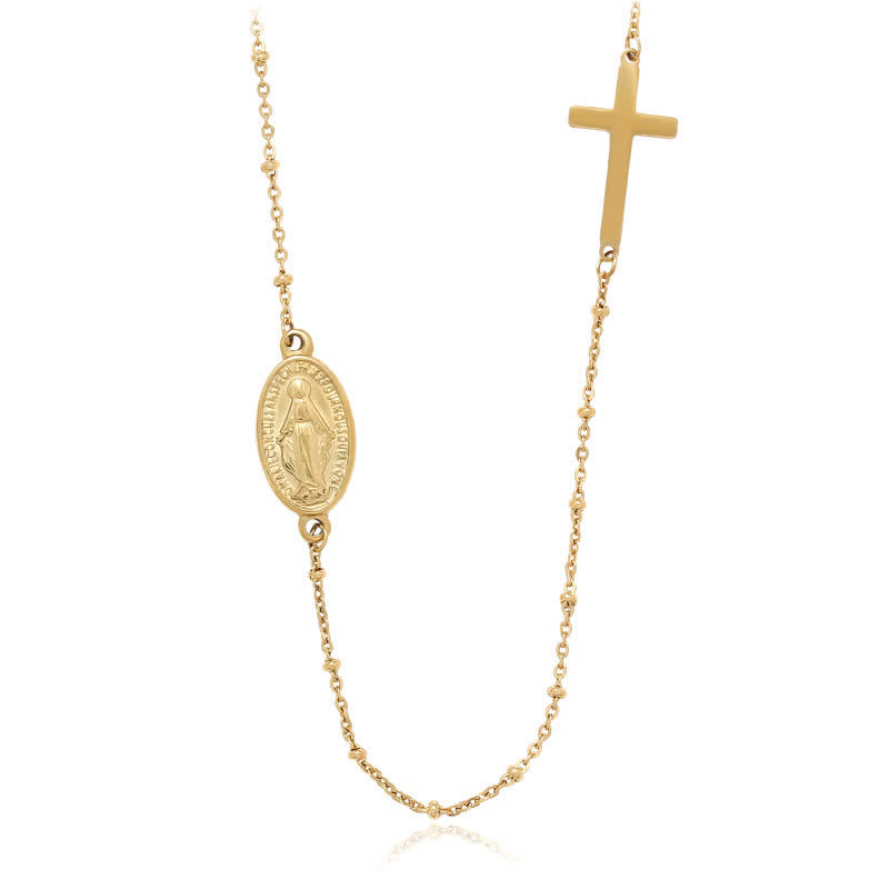 Christiandiscipleshop Elegant Gold-Tone Miraculous Medal&Simple Cross Pendant Necklace