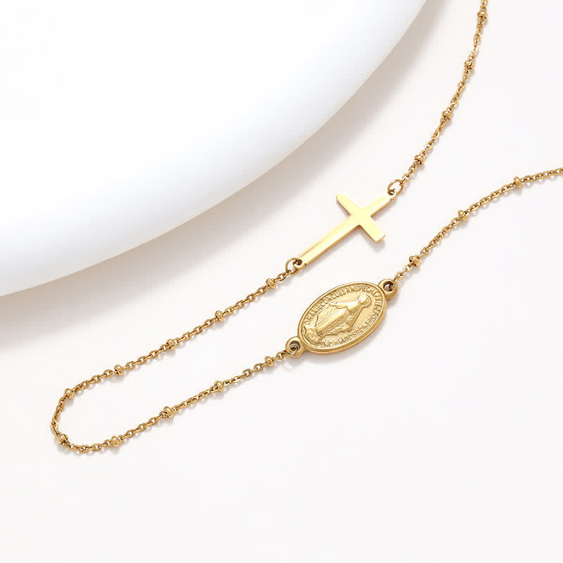 Christiandiscipleshop Elegant Gold-Tone Miraculous Medal&Simple Cross Pendant Necklace