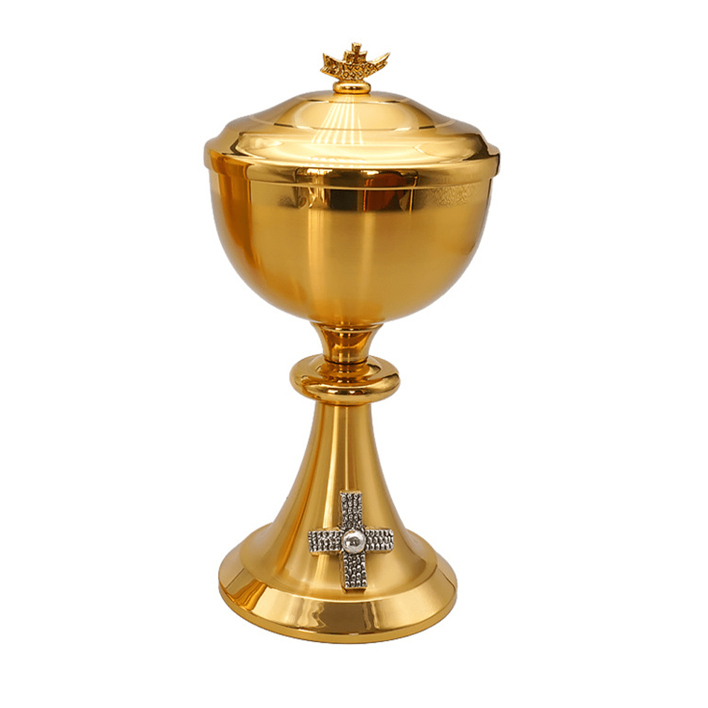 Christiandiscipleshop Exquisite Gold-Tone Cross-Adorned Chalice and Pyx - Divine Vessels for Sacred Communion