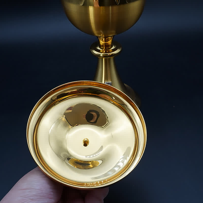 Christiandiscipleshop Exquisite Gold-Tone Cross-Adorned Chalice and Pyx - Divine Vessels for Sacred Communion