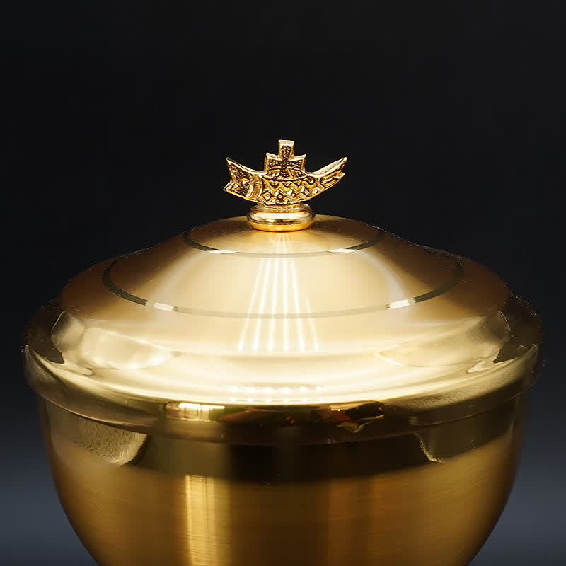 Christiandiscipleshop Exquisite Gold-Tone Cross-Adorned Chalice and Pyx - Divine Vessels for Sacred Communion