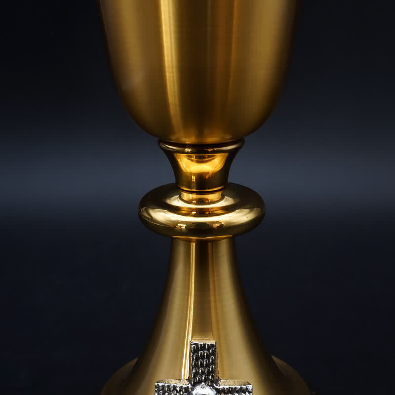 Christiandiscipleshop Exquisite Gold-Tone Cross-Adorned Chalice and Pyx - Divine Vessels for Sacred Communion
