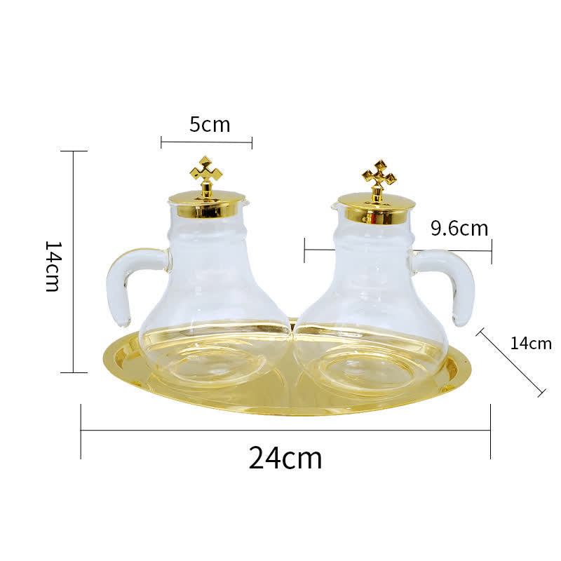 Christiandiscipleshop Elegant Brass-Trimmed Glass Cruet Set with Cross Motif - Traditional Worship Accessories