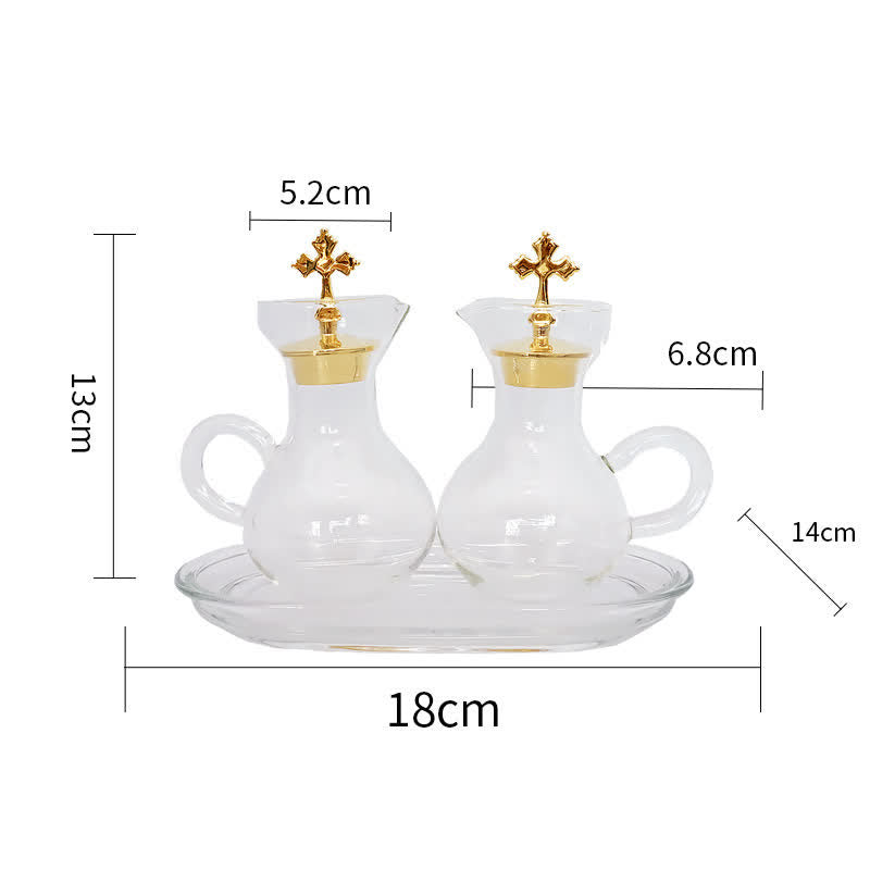 Christiandiscipleshop Graceful Gold-Accented Glass Cruet Set with Cross - Exquisite Sacramental Serveware