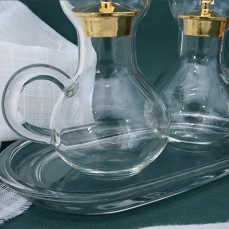 Christiandiscipleshop Graceful Gold-Accented Glass Cruet Set with Cross - Exquisite Sacramental Serveware