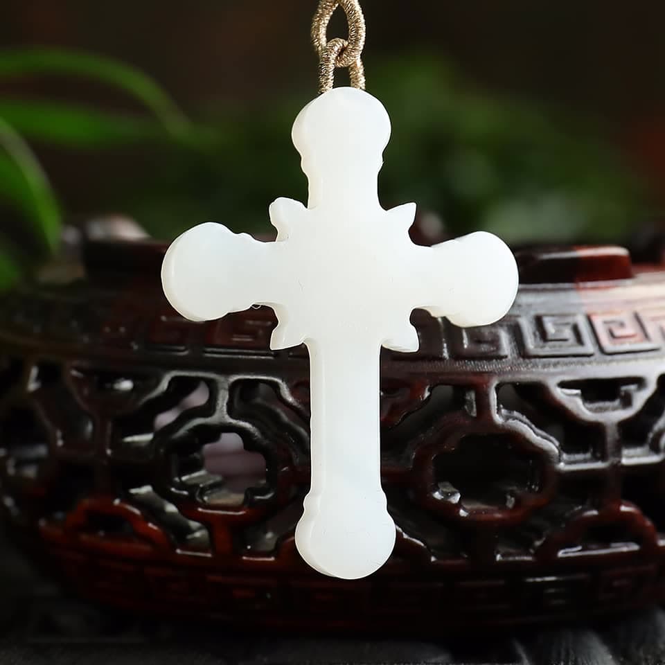 Christiandiscipleshop Serene Jade Carved Crucifix Pendant - Embodiment of Grace