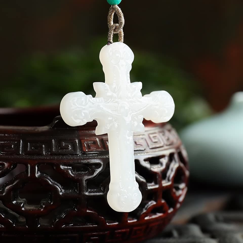 Christiandiscipleshop Serene Jade Carved Crucifix Pendant - Embodiment of Grace