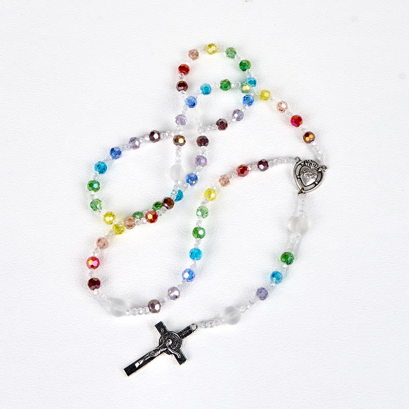 Christiandiscipleshop Sacred Heart of Jesus & Crucifix of 6 mm Round Multicolor Acrylic Nylon Cord Rosary
