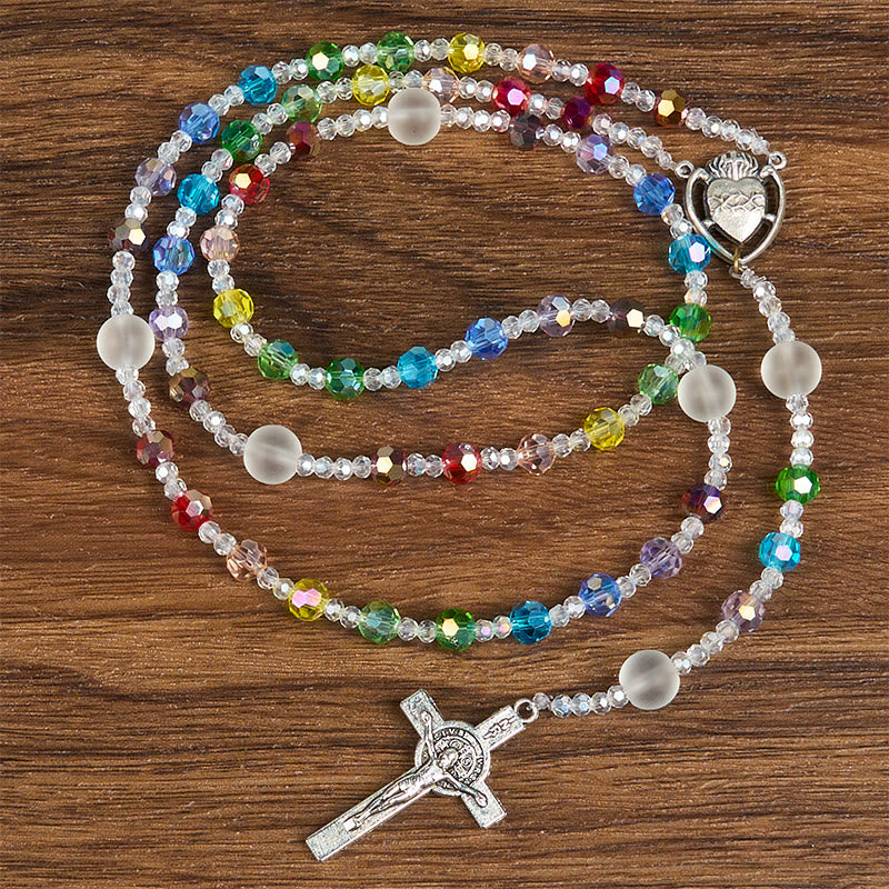 Christiandiscipleshop Sacred Heart of Jesus & Crucifix of 6 mm Round Multicolor Acrylic Nylon Cord Rosary