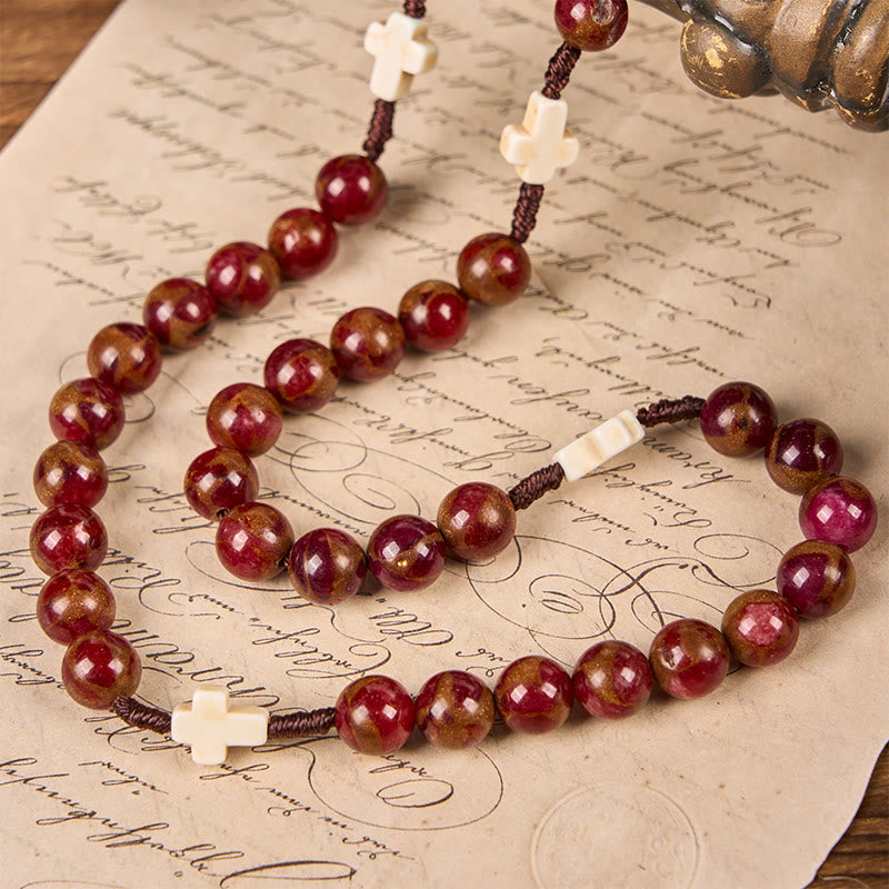 christiandiscipleshop Virgin Mary & Crucifix 8mm Red Gold Stone & Cross White Turquoise Handcrafted Rosary