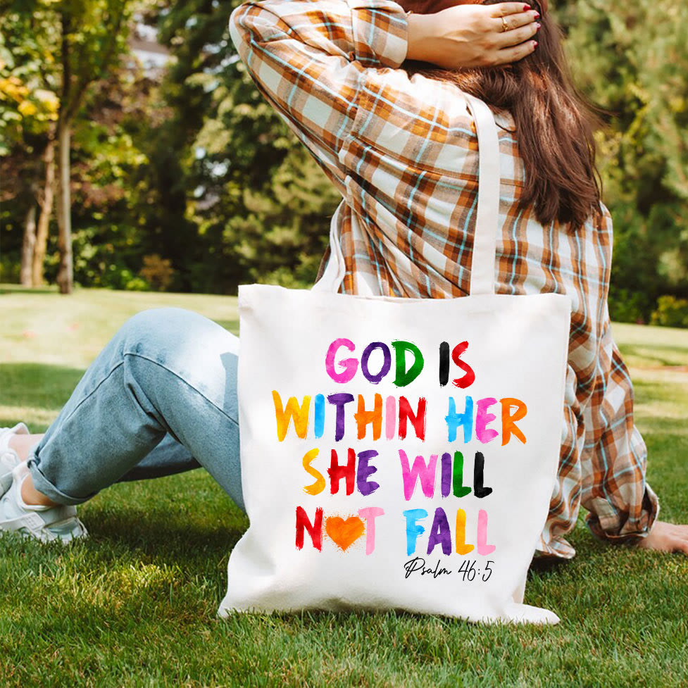 Christiandiscipleshop God Is Within Her Christian Canvas Tote Bag