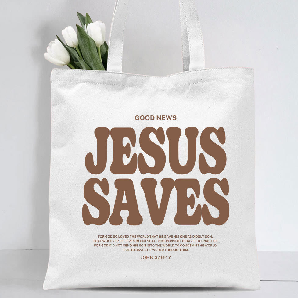 christiandiscipleshop Jesus Saves Christian Canvas Tote Bag