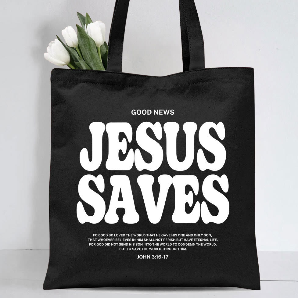 christiandiscipleshop Jesus Saves Christian Canvas Tote Bag