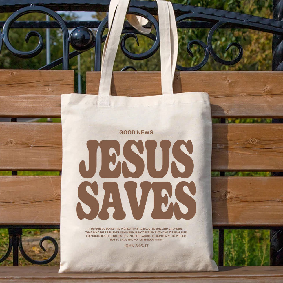 christiandiscipleshop Jesus Saves Christian Canvas Tote Bag