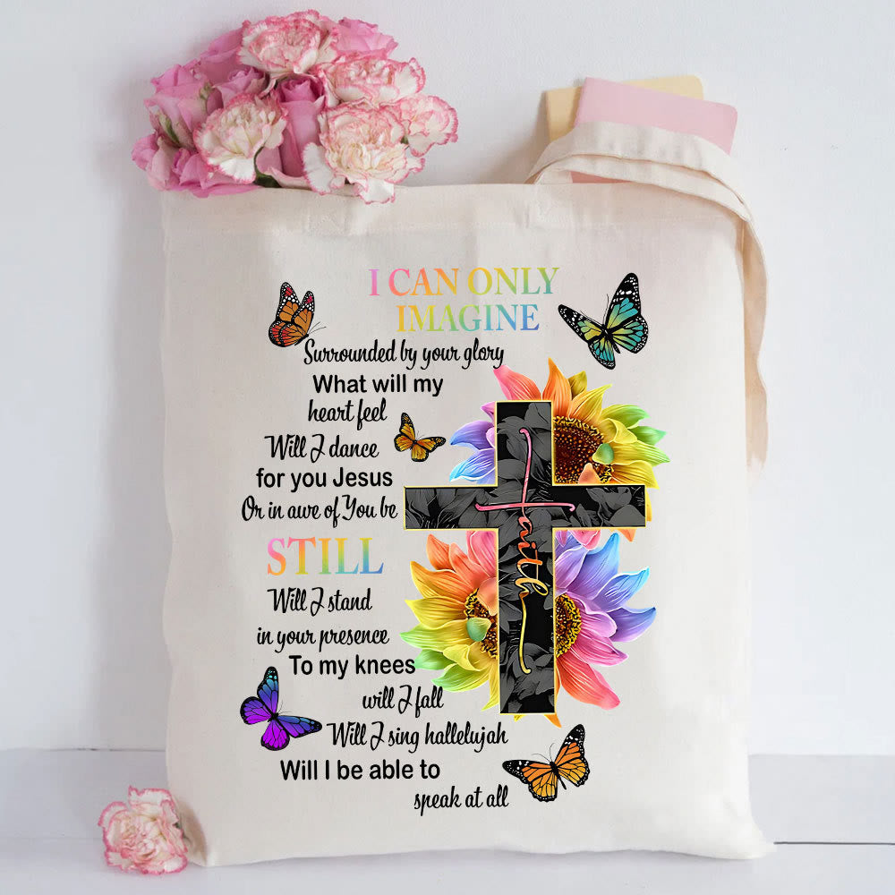 christiandiscipleshop I Can Only Imagine Christian Lyric Canvas Tote Bag