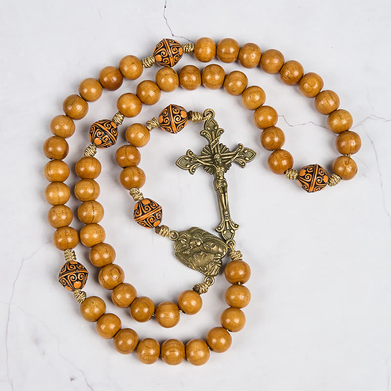 christiandiscipleshop Holy Family & Crucifix of 10mm Olive Wood Bead Handmade Rosary for Holy Prayer