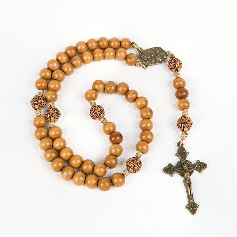christiandiscipleshop Holy Family & Crucifix of 10mm Olive Wood Bead Handmade Rosary for Holy Prayer