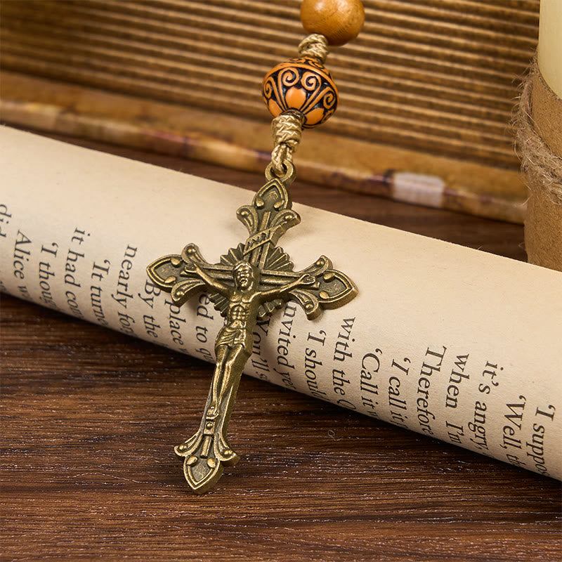 christiandiscipleshop Holy Family & Crucifix of 10mm Olive Wood Bead Handmade Rosary for Holy Prayer