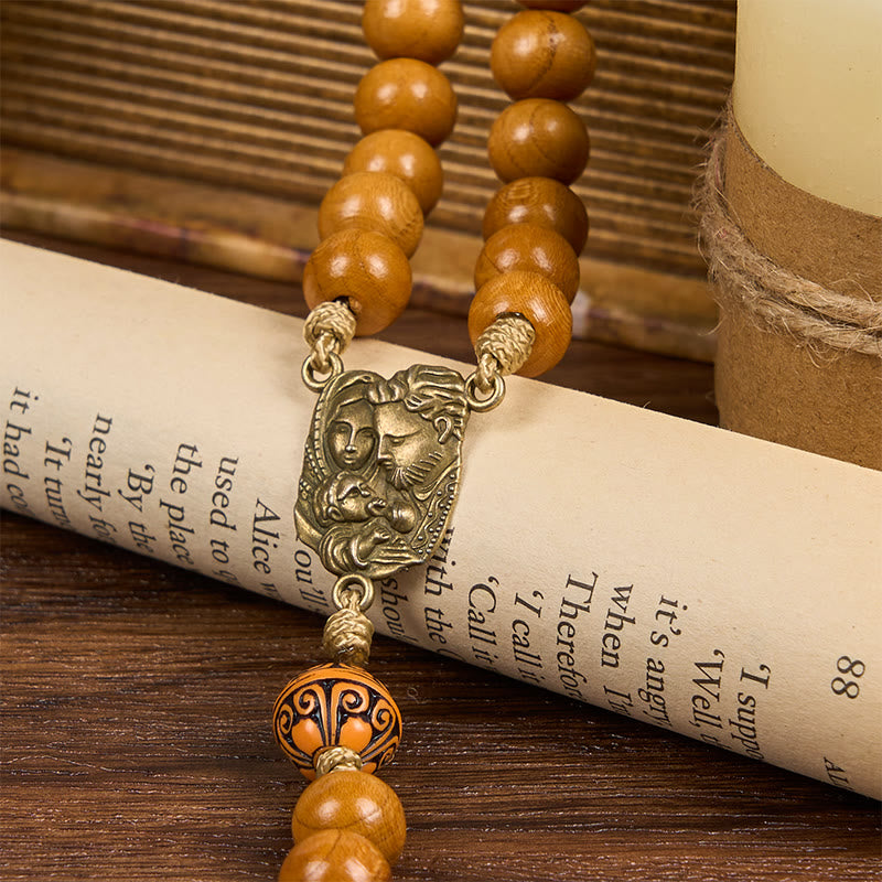 christiandiscipleshop Holy Family & Crucifix of 10mm Olive Wood Bead Handmade Rosary for Holy Prayer