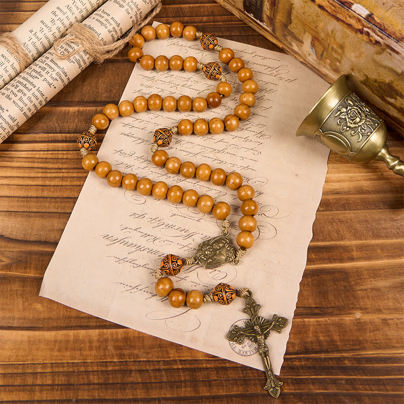 christiandiscipleshop Holy Family & Crucifix of 10mm Olive Wood Bead Handmade Rosary for Holy Prayer
