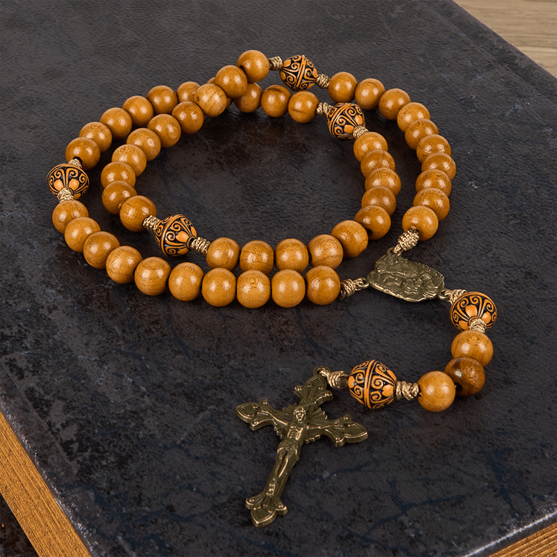 christiandiscipleshop Holy Family & Crucifix of 10mm Olive Wood Bead Handmade Rosary for Holy Prayer