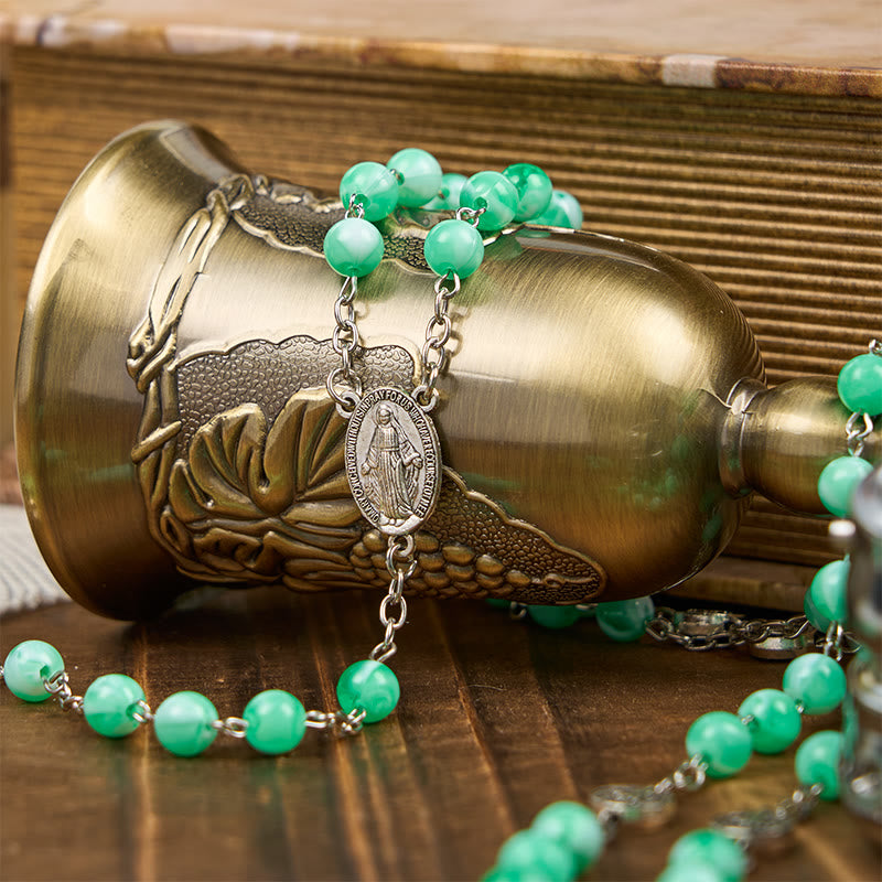 christiandiscipleshop Miraculous Medal & Crucifix of 8mm Luminous Bead Rosary for Night Praying