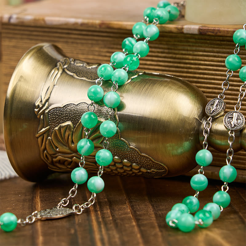 christiandiscipleshop Miraculous Medal & Crucifix of 8mm Luminous Bead Rosary for Night Praying