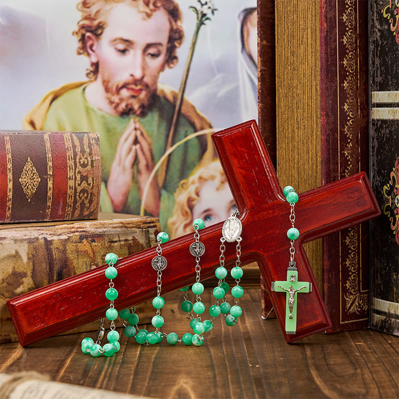 christiandiscipleshop Miraculous Medal & Crucifix of 8mm Luminous Bead Rosary for Night Praying