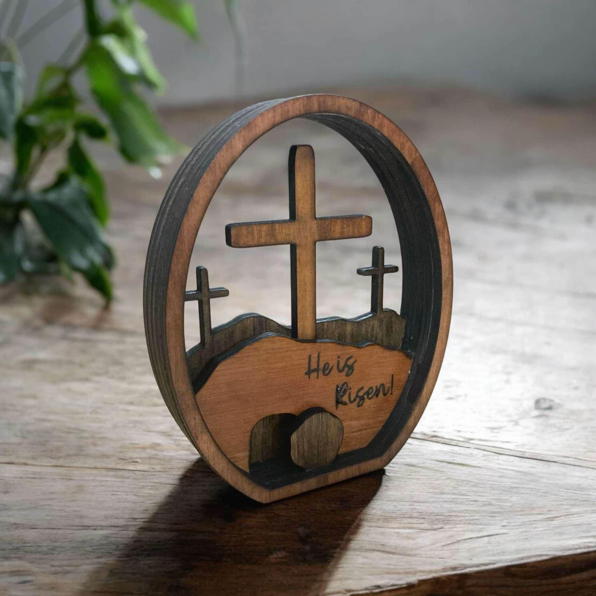 christiandiscipleshop He is Risen Wooden Tabletop Easter Ornament - Celebrate the Resurrection