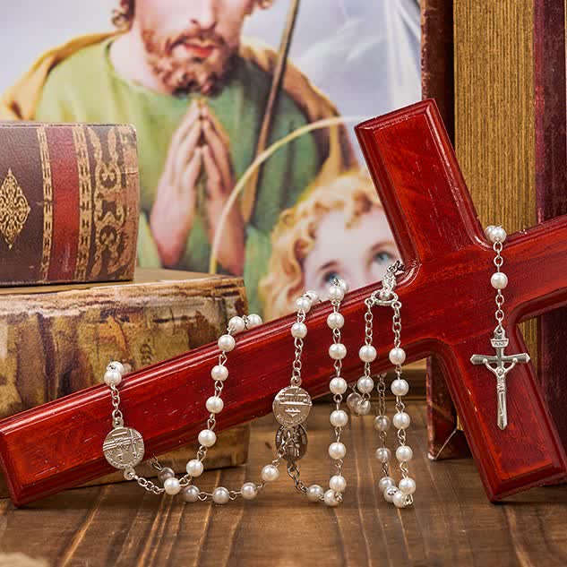 Christiandiscipleshop Crucifix & Our Lady of 8mm Pearl Prayer Beads Rosary (3 Colors)