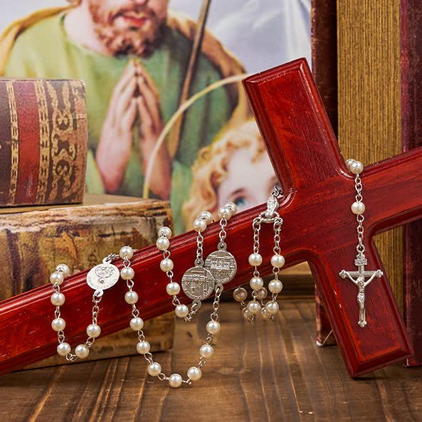 Christiandiscipleshop Crucifix & Our Lady of 8mm Pearl Prayer Beads Rosary (3 Colors)