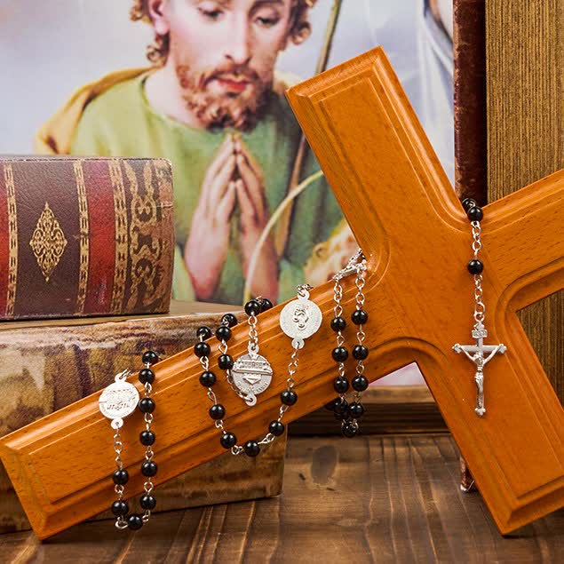 Christiandiscipleshop Crucifix & Our Lady of 8mm Pearl Prayer Beads Rosary (3 Colors)