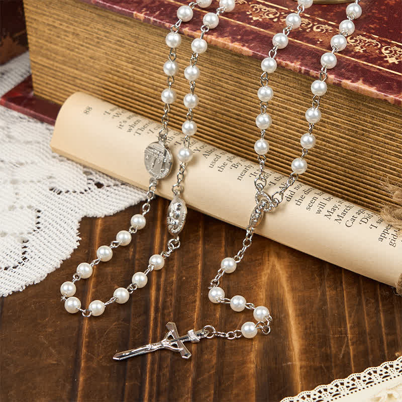 Christiandiscipleshop Crucifix & Our Lady of 8mm Pearl Prayer Beads Rosary (3 Colors)