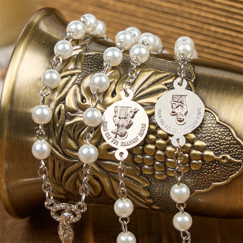 Christiandiscipleshop Crucifix & Our Lady of 8mm Pearl Prayer Beads Rosary (3 Colors)