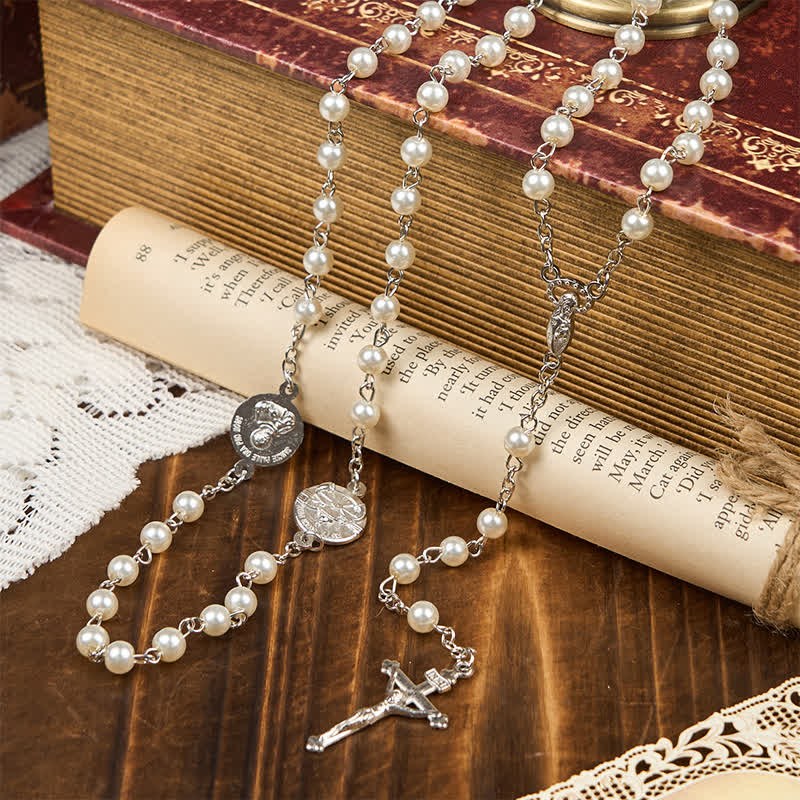 Christiandiscipleshop Crucifix & Our Lady of 8mm Pearl Prayer Beads Rosary (3 Colors)