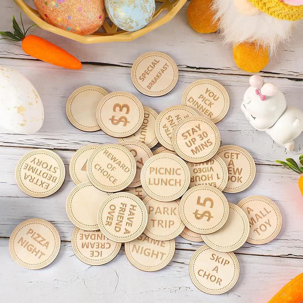 Christiandiscipleshop Easter Egg Rewards Set: 2pcs Colorful Shell with Wooden Prize Tokens