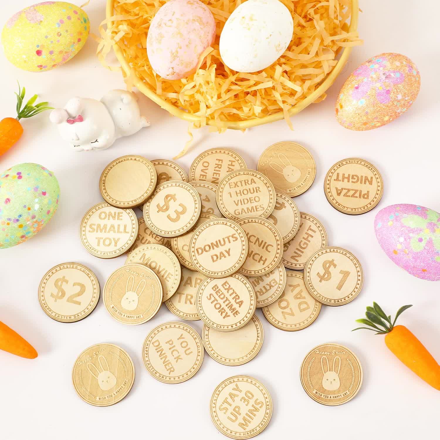 Christiandiscipleshop Easter Egg Rewards Set: 2pcs Colorful Shell with Wooden Prize Tokens