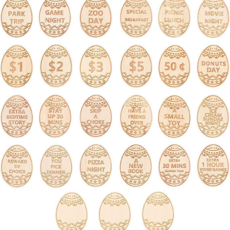 Christiandiscipleshop Easter Egg Rewards Set: 2pcs Colorful Shell with Wooden Prize Tokens