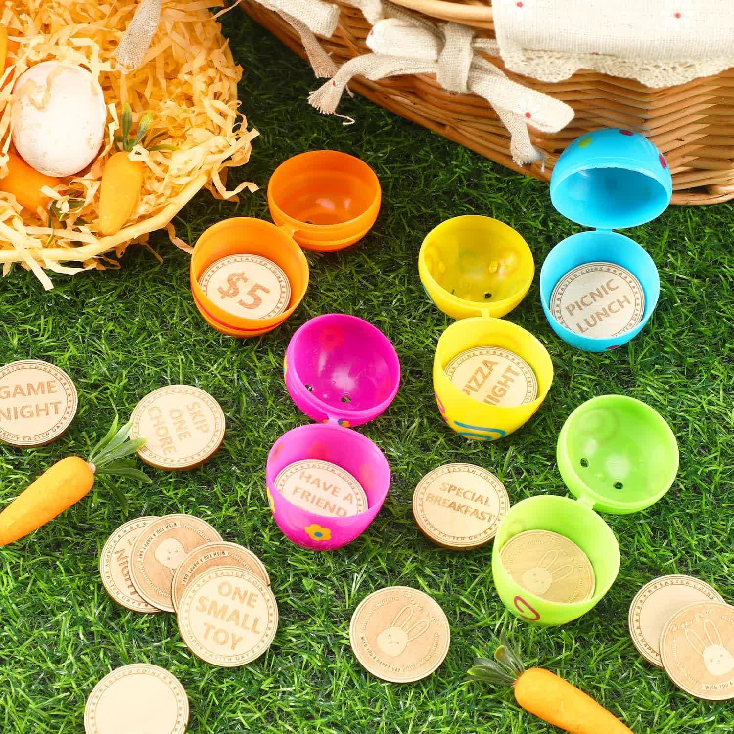 Christiandiscipleshop Easter Egg Rewards Set: 2pcs Colorful Shell with Wooden Prize Tokens