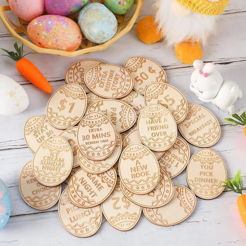 Christiandiscipleshop Easter Egg Rewards Set: 2pcs Colorful Shell with Wooden Prize Tokens