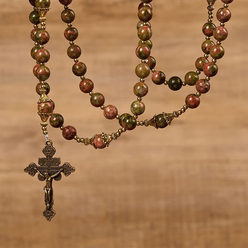 Christiandiscipleshop St. Benedict & Crucifix of 8mm Handmade Chrysocolla Stone Rosary - Exclusive Crafted for Holy Prayer