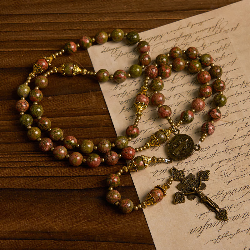 Christiandiscipleshop St. Benedict & Crucifix of 8mm Handmade Chrysocolla Stone Rosary - Exclusive Crafted for Holy Prayer