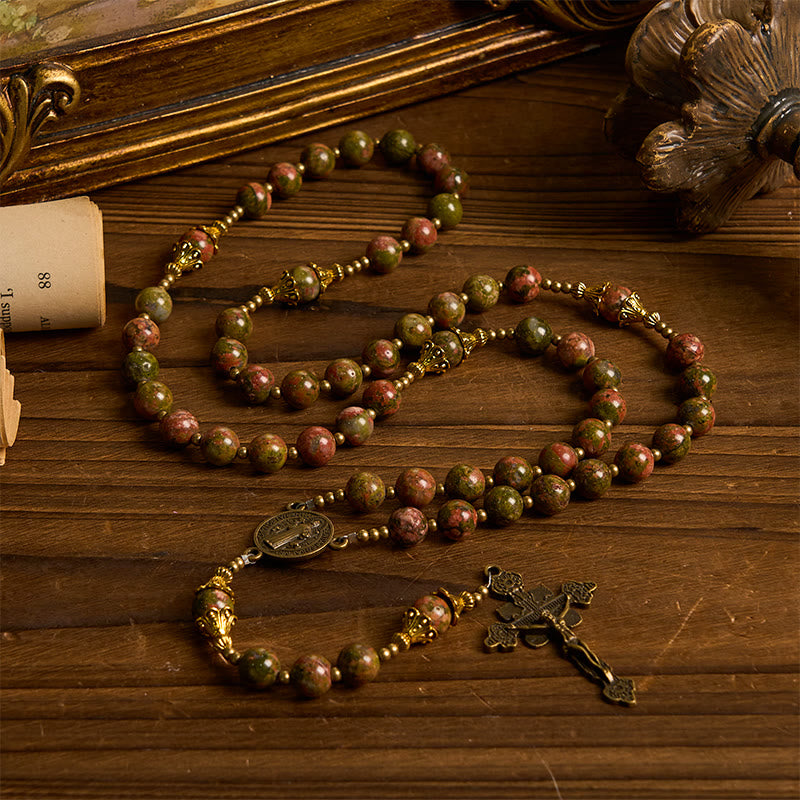 Christiandiscipleshop St. Benedict & Crucifix of 8mm Handmade Chrysocolla Stone Rosary - Exclusive Crafted for Holy Prayer